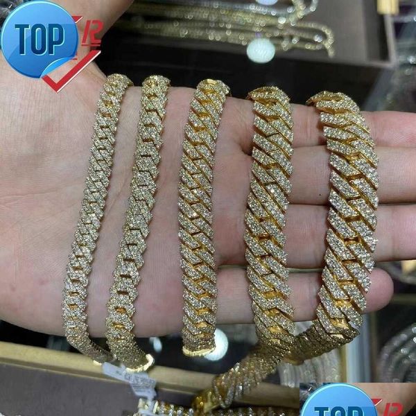 Colliers de pendentif 10 mm 22 pouces pour hommes Real Gold Hip Hop Chains VVS Moisanite Diamond Chain Prong Set 10k Cuban Link Drop Livrot JE Dh8as