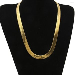 Hanger Kettingen 10mm Platte Visgraat Ketting Mannen Sieraden 18k Geel Goud Gevuld Solid Trendy Heren Choker Sleutelbeen 6206x