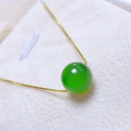 Pendentif Colliers 10mm Vert Jade Perle Collier Femmes Fine Bijoux Accessoires Véritable Hetian Jades Néphrite Boule S925 Argent Sterling