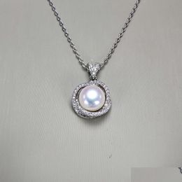 Colliers de pendentif 10 mm Collier de perles pour femmes blancs 925 bijoux de mode à la main avec un pendentif de livraison de cadeaux en chaîne Dhgarden Dhjlf