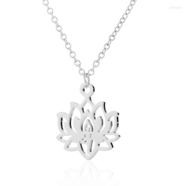 Pendentif Colliers 10PC Danse Yoga Fille En Fleur De Lotus Collier En Acier Inoxydable Bouddhisme Bouddhiste Sport Femme Dame Femmes Danseuse Figure