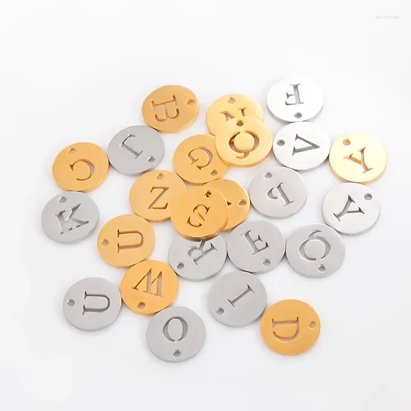 Pendentif Colliers 10pcs 12mm 3 couleurs en acier inoxydable alphabet lettres anglaises charmes pendentifs bricolage faisant des accessoires de bijoux