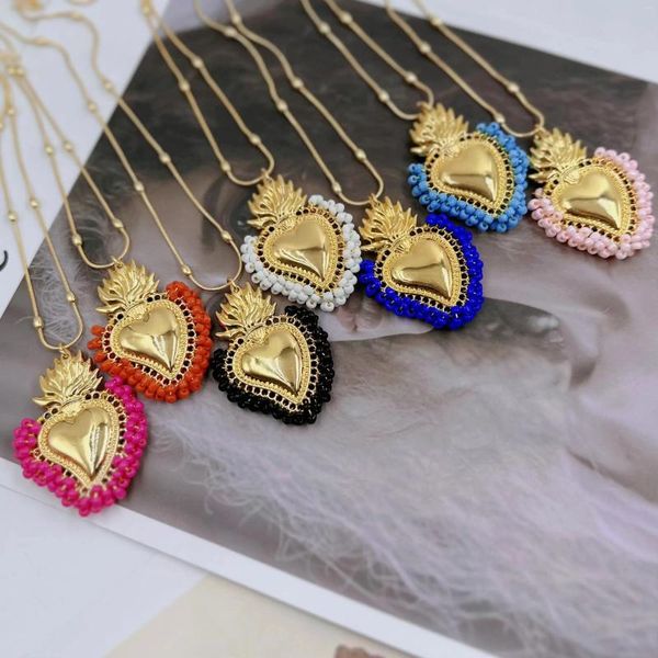 Pendentif Colliers 10pcs Bohême Sacré Coeur Coloré Miyuki Perles Collier Femelle Bijoux Or Couleur Chaîne Chrétienne Pour Les Femmes