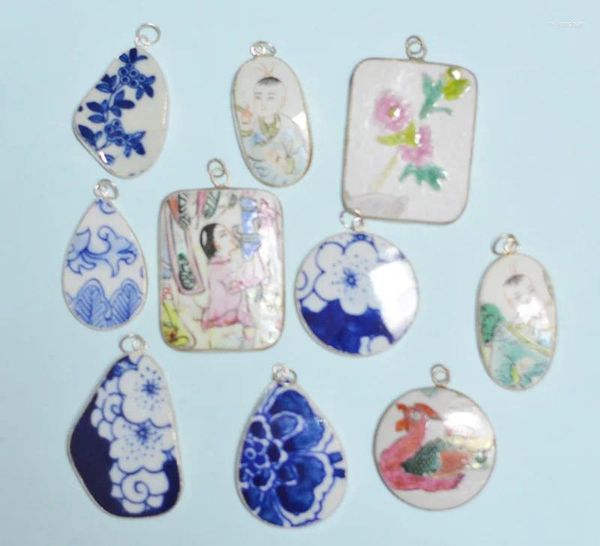 Collares pendientes 10PCS ¡Clásico! Colgante de pieza de porcelana china antigua. Hecho a mano