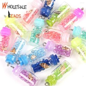 Collares colgantes 10 unids Coloful Shell Crystal Glass Jar Wish Botella Collar Drift Bottlesrift