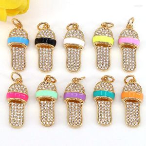 Pendentif Colliers 10 Pcs Mignon Émail Pantoufle Pendentifs Pour Femmes Plaqué Or CZ Pave Diy Boucles D'oreilles Collier Bracelet Charmes Bijoux Makin