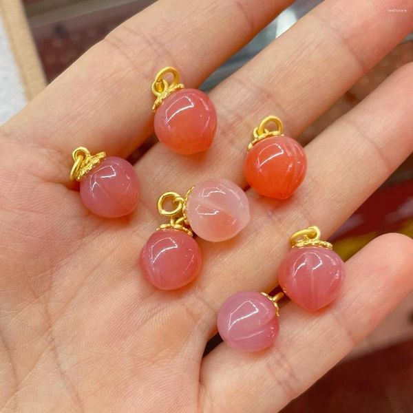 Pendentif Colliers 10pcs Mignon Naturel Agate Pêche Fruit Charme Guérison Gem DIY Collier Accessoires Pour La Fabrication De Bijoux En Gros