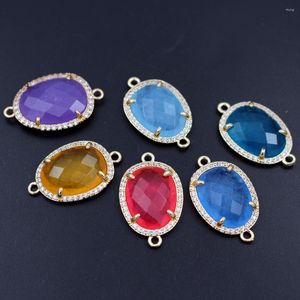 Colliers de pendentif 10pcs CZ Connecteurs de pierre de jade naturels pavés Pendants Pendants Blue Purple Red Couleurs Double Hole Linkers Charmes