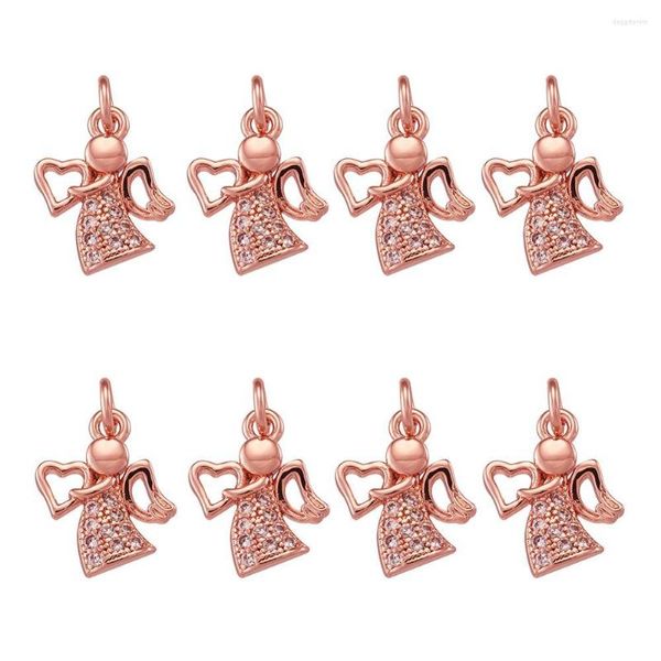 Pendentif Colliers 10pcs environnement en laiton cubique zircone ange charmes connecteurs pendentifs pour la fabrication de bijoux bricolage dames bracelet or rose