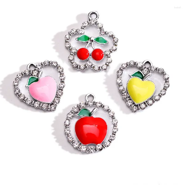 Pendentif Colliers 10pcs Mode Cherry Peach Apple Strass Collier en émail pour bracelet pour femme DIY Bijoux Fabrication Fournitures