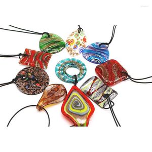 Pendentif Colliers 10 PCS Mode Personnalité Boho Style Murano Verre Collier Chandail Chaîne Carré Anneau Feuille Motif Bijoux Accessoires