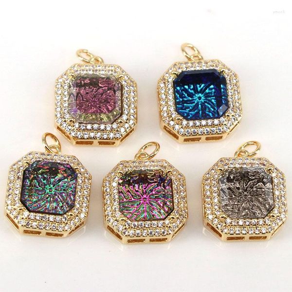 Pendentif Colliers 10 Pcs Or Rempli Coloré Octogone Cristal Pendentif-CZ Micro Pave Géométrie DIY Bijoux Fourniture