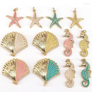 Pendentif Colliers 10pcs plaqué or coquille de pétoncle / étoile de mer / hippocampe plage collier d'été bracelet accessoire de charme