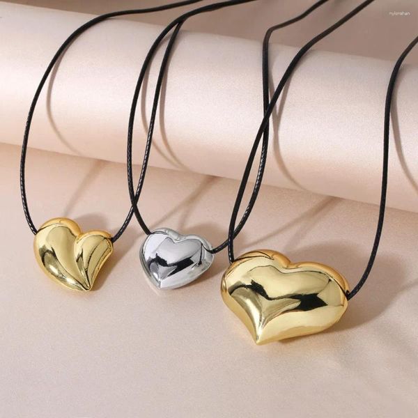 Pendentif Colliers 10pcs Or / Argent Couleur Coeur Pour Femmes Chaîne En Cuir Noir Bulle Simple Bijoux