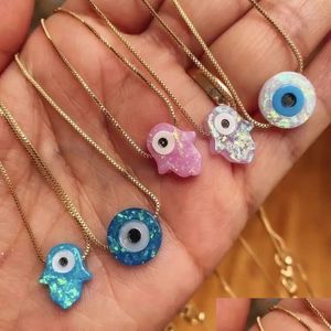 Colliers de pendentif 10pcs magnifiques Blue Eye Fine Bijoux Colorf Opal pour cadeaux 18k Box Chain Drop Livraison Pendentif Dhkhz