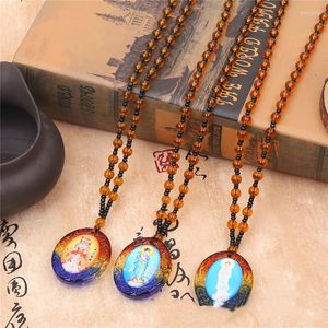Colliers pendentifs 10 pièces fait à la main or Sancai verre coloré Double face Guanyin bouddha lampwork Fit collier pour femmes Fre