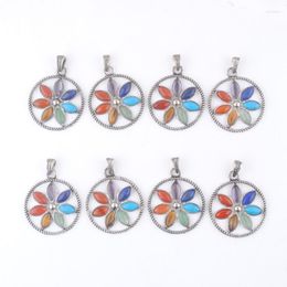 Collares pendientes 10 Uds joyería Multicolor gema Natural piedra hoja flor curación redonda Reiki Chakra encanto cuenta IN3267 colgante