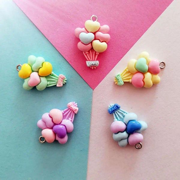 Pendentif Colliers 10pcs Kawaii Love Ballon coloré Bouquet DIY Résine Collier Bracelet Boucles d'oreilles Porte-clés Accessoires de décoration