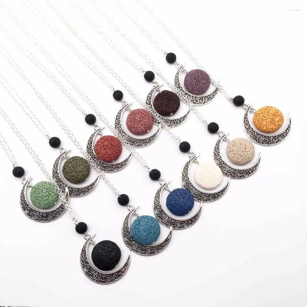 Collares colgantes 10 unids) Lava Piedra Aroma Aceite Esencial Difusor Collar Joyería Minimalista Rock Moon 12 Colores