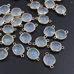 Collares colgantes 10 unids luz azul jade piedra círculo cuadrado 2 bucles conector encantos accesorios de joyería hallazgos artesanías de bricolaje