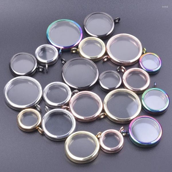 Collares colgantes 10 unids/lote 25/30/35/40 mm Metal Redondo Memoria Moneda Titular Locket Twist Glass Living Relicario Colgantes para la fabricación de joyas