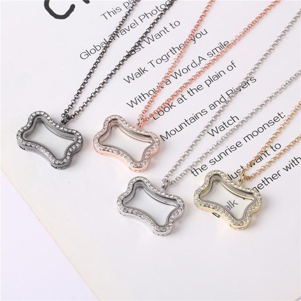 Pendentif Colliers 10 pcs/Lot Mignon Chien Os Forme Verre Flottant Mémoire Vivant Médaillon Chaîne Pour Femmes Collares Bijoux MakingPendant