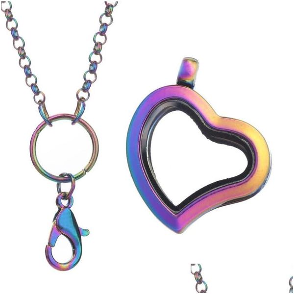 Collares colgantes 10 unids / lote Corazón Sharp Memoria magnética Living Plain Locket Encantos flotantes Collar Joyería de mujer 60 cm Cadena Drop D Ot0Vf