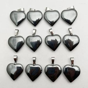 Colliers de pendentif 10pcs / lot love coeur coeur pendants d'hématite noire 20 mm Charmes en gros de pierres naturelles bijoux de bricolage