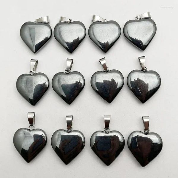 Collares colgantes 10pcs/lote amor corazón cajas de hematita negros 20 mm amuletos al por mayor de piedra natural joyas de bricolaje para mujeres regalos