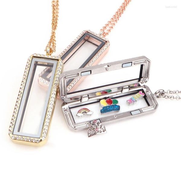 Pendentif Colliers 10pcs / lot Mix Couleurs Rectangles Mémoire Médaillon Ouvert Cendres Urne En Verre Médaillon Crémation Femmes Collares Bijoux