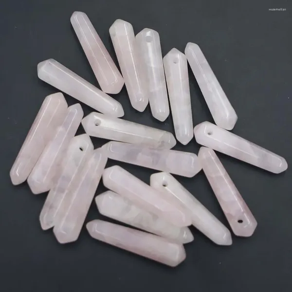 Collares colgantes 10pcs/lote Pilar de cuarzo de piedra natural Pilar de cristal columna hexágono columna perforada amuletos aretes de joyería de bricolaje al por mayor