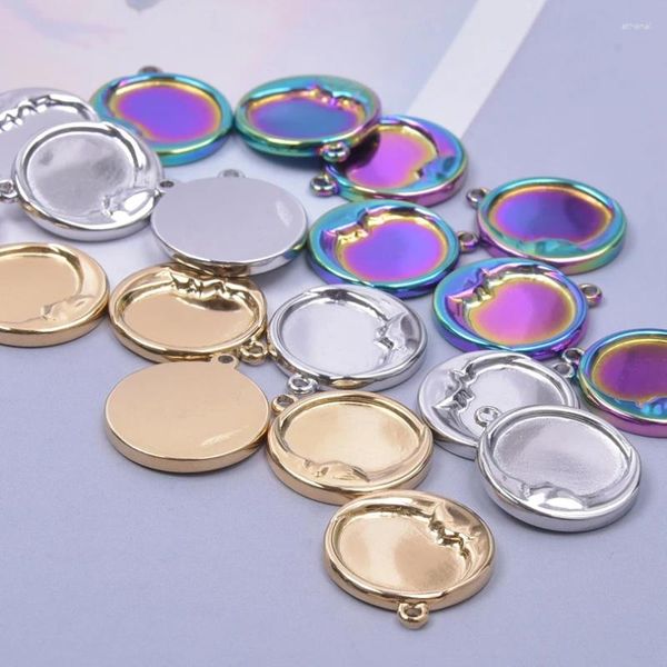 Pendentif Colliers 10pcs / lot rond punk lune en acier inoxydable charme bijoux faisant collier pour femmes artisanat bricolage boucles d'oreilles accessoires en vrac