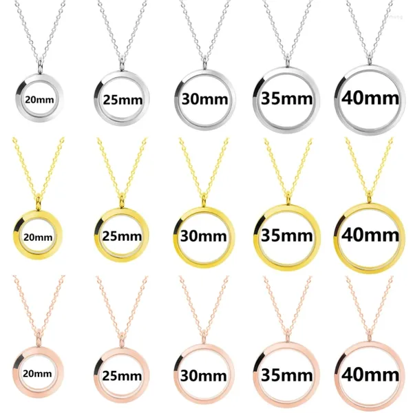 Pendentif Colliers 10pcs / lot en acier inoxydable 20-40mm rond flottant médaillon porte-monnaie médaillon relicario pour femmes hommes bijoux