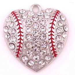 Pendentif Colliers 10pcs / lot en alliage de zinc strass en forme de coeur baseball pour bijoux collier bricolage