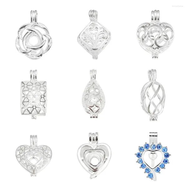 Collares colgantes 10 unids Clásicos mezclados Jaula de perlas Locket Colgantes Sirena Aceite esencial Difusor Collar para joyería DIY