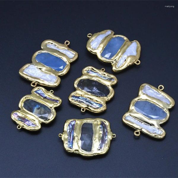 Pendentif Colliers 10pcs couleur mixte perle d'eau douce naturelle labradorite aigue-marine 24k plaqué or bricolage bijoux faisant des connecteurs