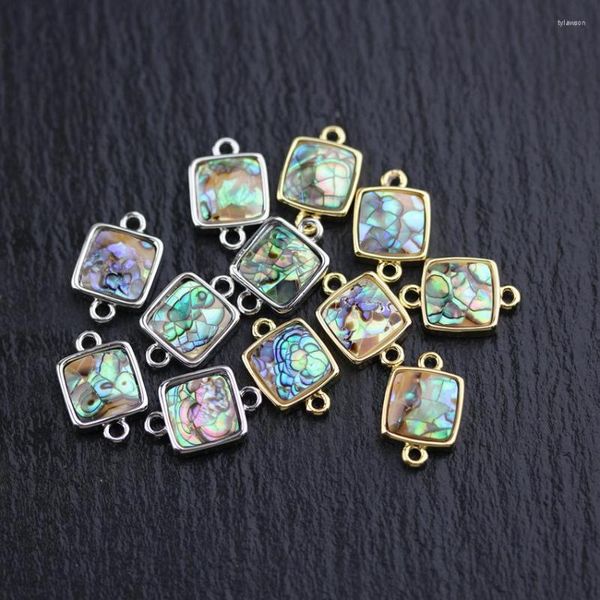 Pendentif Colliers 10pcs Naturel Abalone Shell Forme Carrée Connecteurs Bijoux Or / Argent Plaqué Cuivre Double Cercles Charms Bracelet