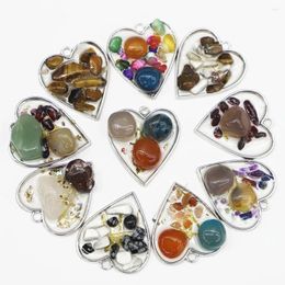 Collares colgantes 10 Uds. Colgantes en forma de corazón de piedra triturada Natural Multicolor para mujeres dijes de Reiki accesorios de joyería de moda DIY
