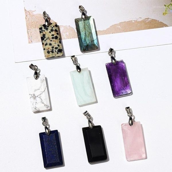 Collares colgantes 10 unids Piedra de cristal natural Rectángulo Placa de corte Etiqueta Rose Lapis Obsidian Cuarzo Encantos para la fabricación de joyas