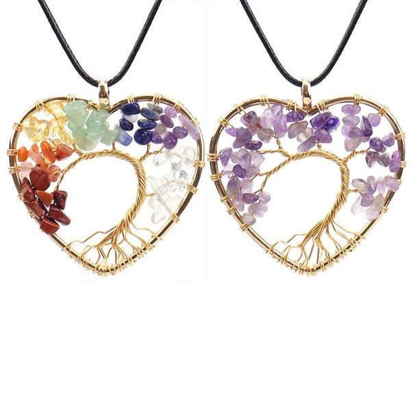 Collares colgantes 10 piezas Piedra natural 5 cm Bendecería de la vida Collar de corazón 7 Chakra Joyas de cristal de cuarzo hecho a mano para mujeres Pendientes