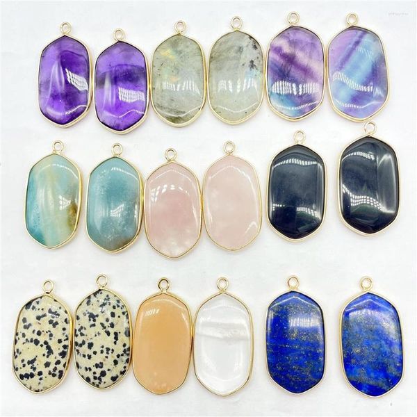 Pendentif Colliers 10pcs Pierre naturelle Améthyste Fluorite Rose Quartz Charms Connecteur Pendentifs pour la fabrication de bijoux