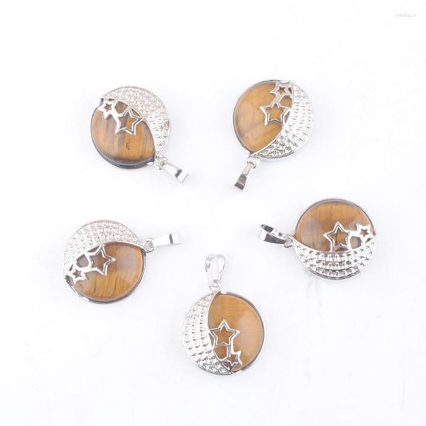 Pendentif Colliers 10 Pcs Pierre Naturelle Oeil De Tigre Perle Balancent Pour Les Femmes Yoga Bijoux Cadeau Amour Lune Étoiles Retour Creux Élégant IN3590