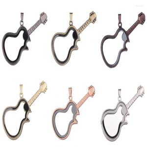 Pendentif Colliers 10 PCS Plaine Guitare Strass Mémoire Vivante Flottant Médaillon Alliage Charmes Fabrication de Bijoux Collier Porte-clés Pour Femmes Hommes