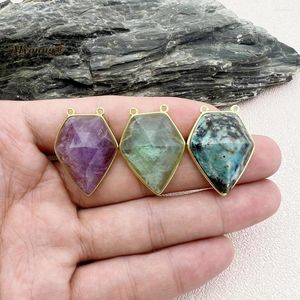 Pendentif Colliers 10pcs Pure Gold Couleur Bouclier Forme Cristal Naturel Améthystes Fluorite Collier Turquoises Africaines MY230928