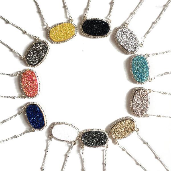 Pendentif Colliers 10 pcs Résine Drusy Hexagone Collier Druzy Ovale Et Boucles D'oreilles Or Couleur Chaîne Marque De Mode Bijoux Femmes