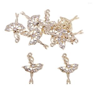 Hangende kettingen 10stcs Rhinestone Fairy Ballet Dancer Ballerina Girl Gold Color Alloy Charms ketting Diy sieraden voor vrouwen