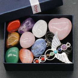 Hangende kettingen 10 stks/set yoga chakra hoek ketting voor vrouwen mannen natuurlijke genezing energie mineraal ambachten ornamenten sieraden met geschenkdoos