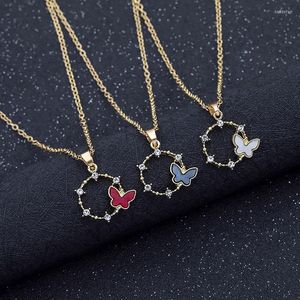 Hangende kettingen 10 stks eenvoudige geometrische ronde cirkel vlinder zirkoon slikketting ketting diervliegen bijen dragonfly insecten sieraden