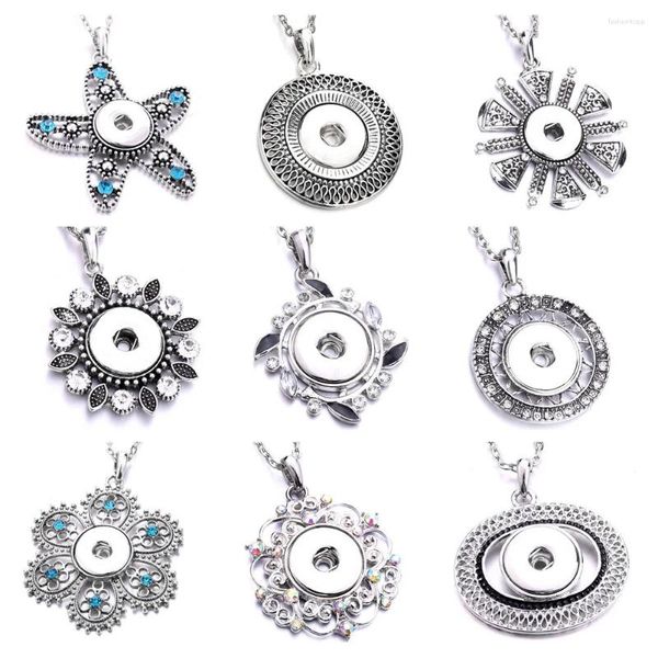 Pendentif Colliers 10pcs Snap Bouton Collier 18mm Boutons En Métal Bijoux Strass Fleur Étoile De Mer