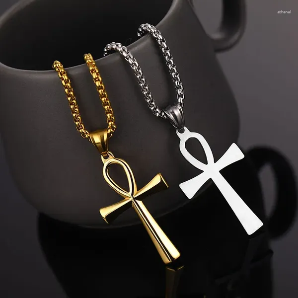 Pendentif Colliers 10pcs en acier inoxydable Crucifix Pendentifs Symbole de la vie Croix Amulette Bijoux Cadeaux Chaînes en gros